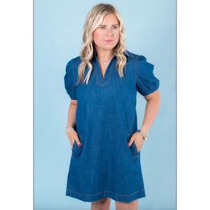 white christmas dresses Akris Punto Mini Cotton Wool Denim Dress Navy Denim main image 1